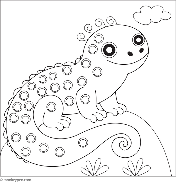 Lizard with Big Tail Coloring Image for Kids