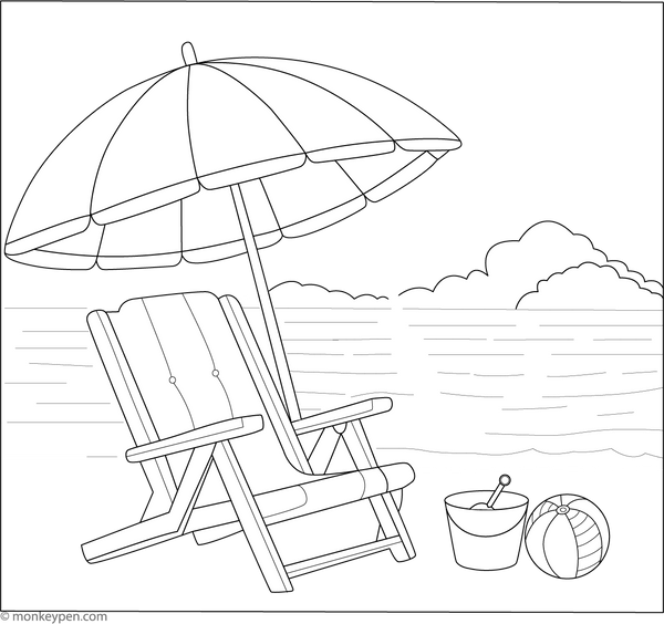 Beach Chair and Umbrella Colouring Page