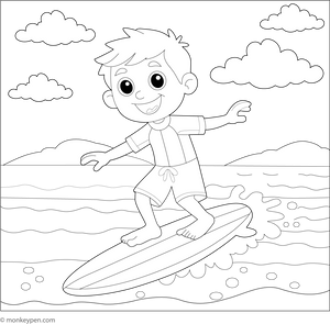 Surfing Board Colouring Page