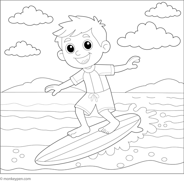 Surfing Board Colouring Page