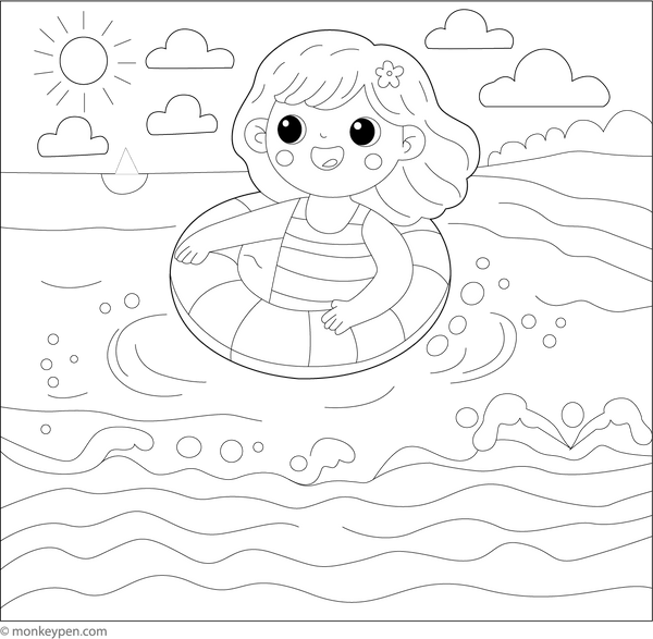 Printable Swimming Wheel Coloring Image