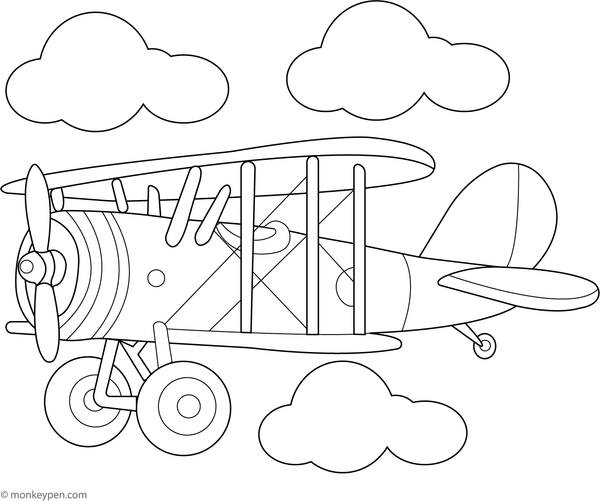 Printable Old-Fashioned Biplane Coloring Page