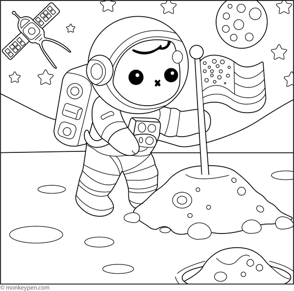 Printable Astronaut on the Moon Colouring Page