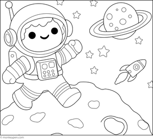 Free Printabl Astronaut Exploring an Asteroid Colouring Page