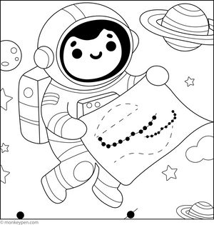 Printable Astronaut with a Space Map Colouring Page