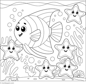 Printable Angelfish and Starfish Playmates Coloring Page