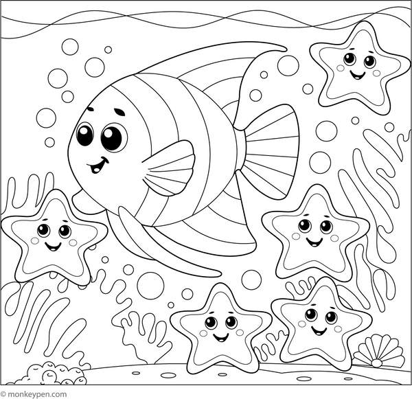 Printable Angelfish and Starfish Playmates Coloring Page