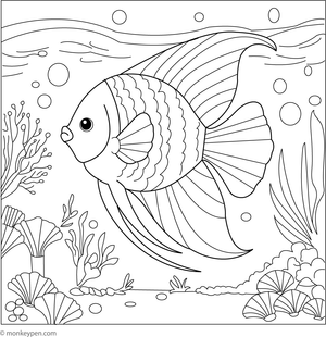 Free Printable Angelfish in a Crystal Clear Lagoon Coloring Image