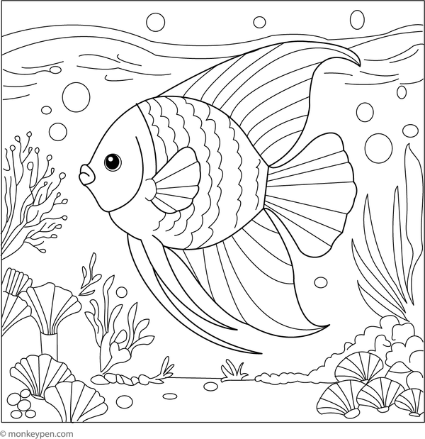 Free Printable Angelfish in a Crystal Clear Lagoon Coloring Image