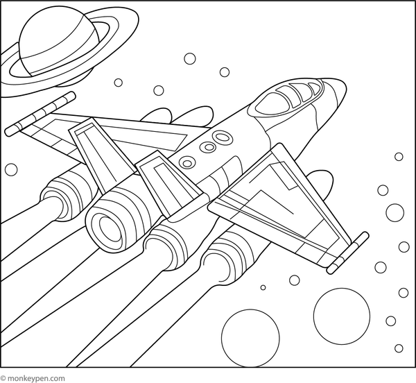 Free Printable Space Airplane Coloring Image