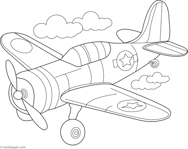 Free Printabl Vintage Warplane Colouring Page