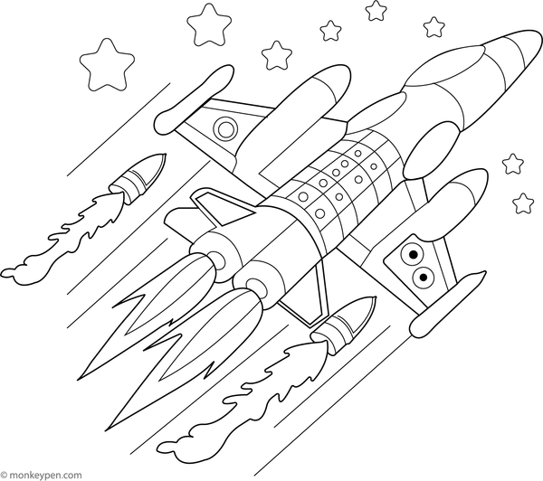 Printable Rocket-Powered Airplane Blasting Coloring Page