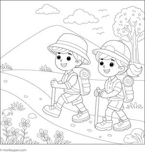 Free Printable Climbing a Hill Colouring Page