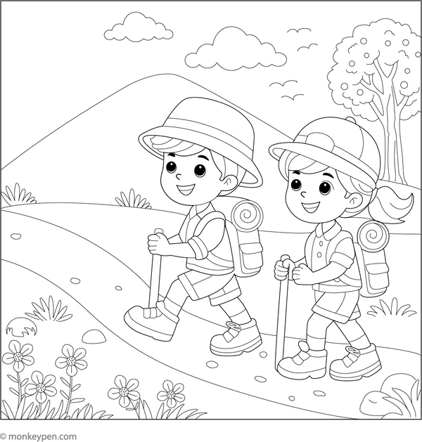 Free Printable Climbing a Hill Colouring Page