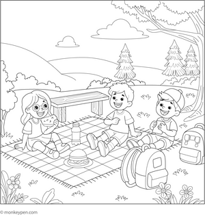 Free Printable Forest Picnic Spot Coloring Page