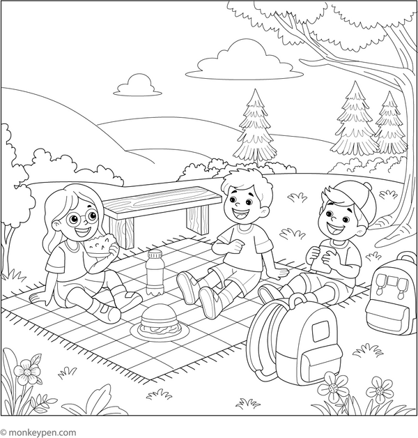 Free Printable Forest Picnic Spot Coloring Page