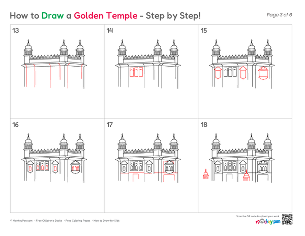 Easy-to-draw Golden Temple picture for kids.