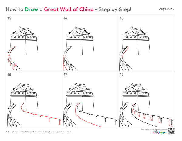 How to Draw the Great Wall of China – Step-by-Step Landmark Drawing for Kids