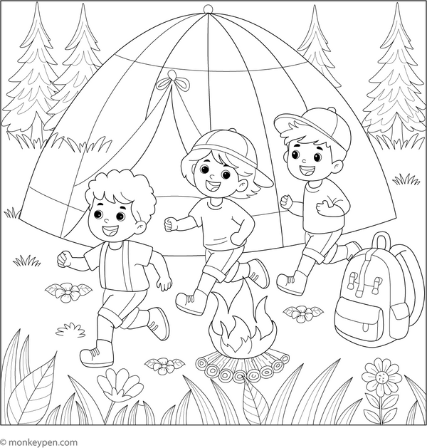 Printable Camping Game Colouring Page