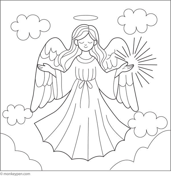 Free Printable Angel with Open Arms Spreading Light Coloring Page
