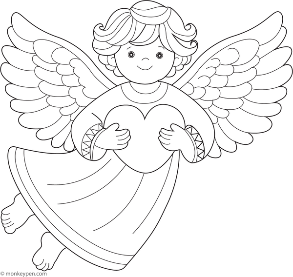 Free Printable Angel holding heart of love coloring page