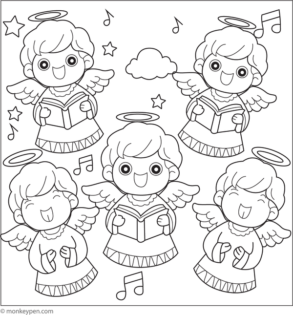 Free Printable Happy Angels Singing Coloring page