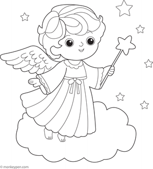 Printabe Tiny Angel with a Magic Wand Coloring Page