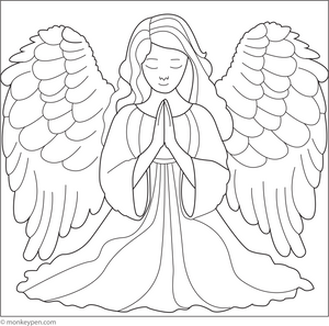 Free Printable An Angel Praying with Hands Together Coloring Page