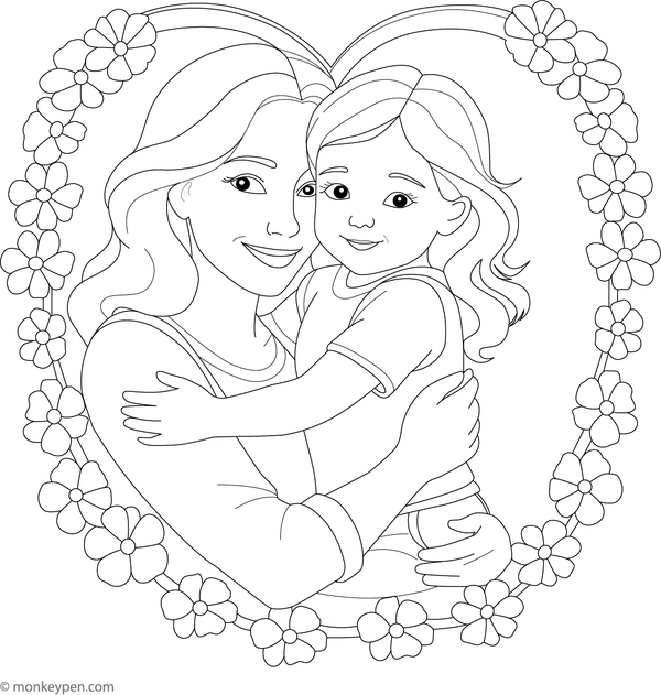 Printable Mother Hugging Child Coloring Picture