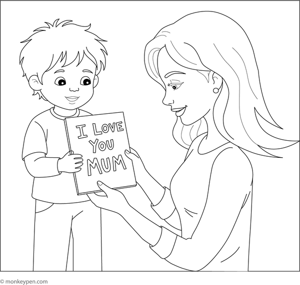 Free Prntable Child Gifting Card to Mother Coloring picture for kds