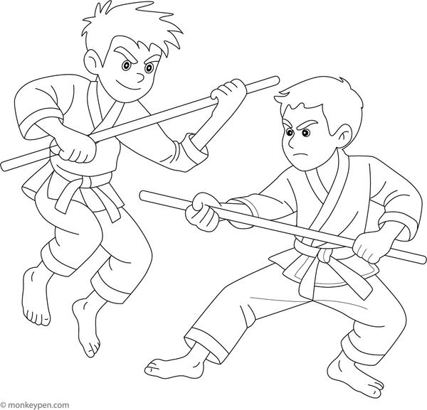 Printable Stick Fight Coloring Image for Kids