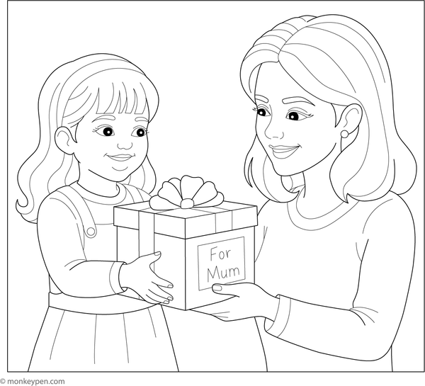 Printable Girl gifting Mother Coloring Page