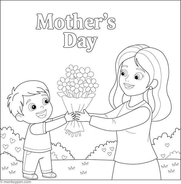 Printable Mother's Day Card Coloring Image for kids