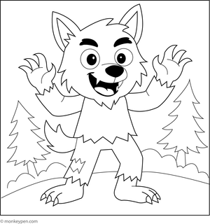 Printable Happy Werewolf Colorng Page