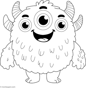 Printable Three Eyed Friendly Monster  Colouring Picture