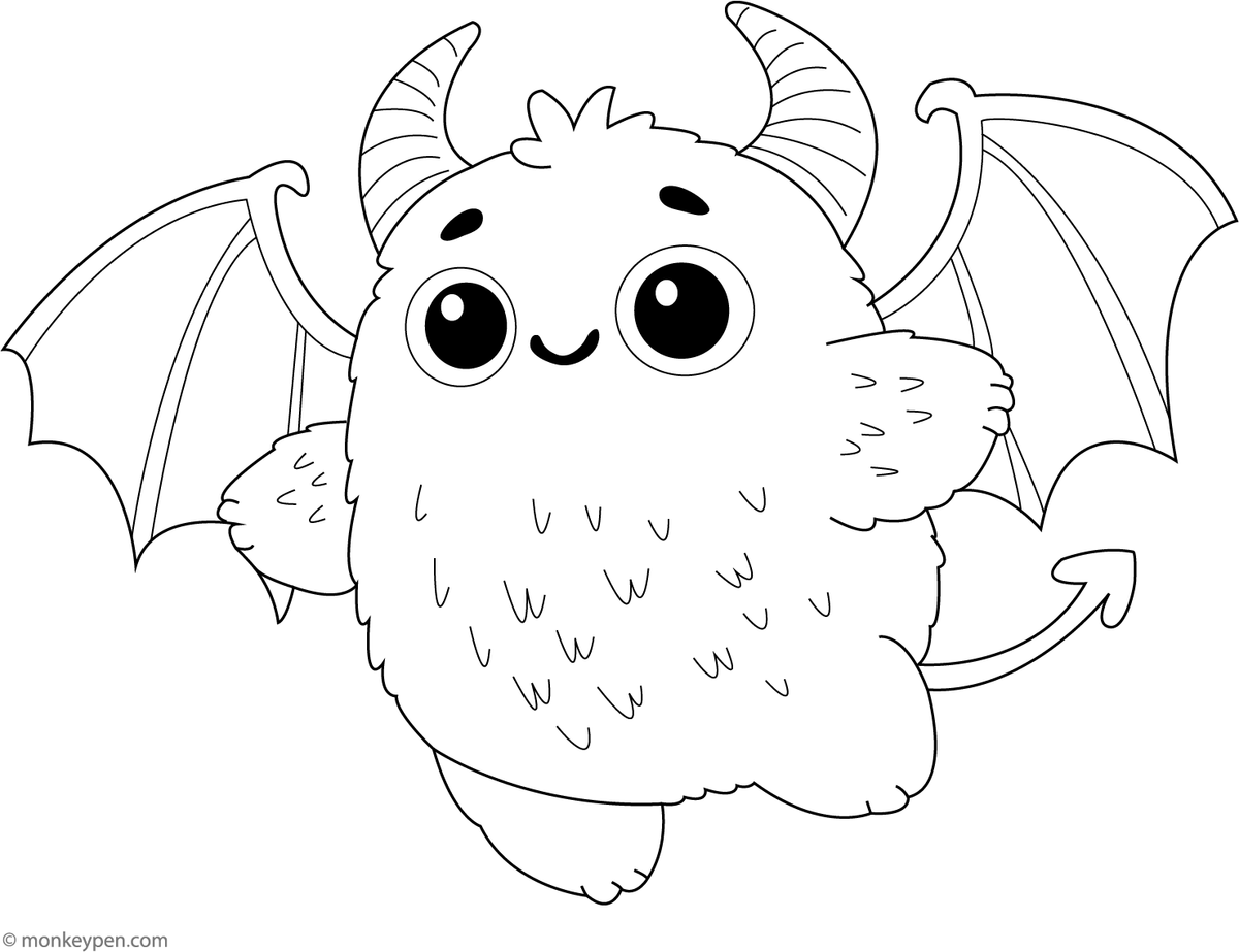 Tiny Monster with Bat Wings Free Coloring Page