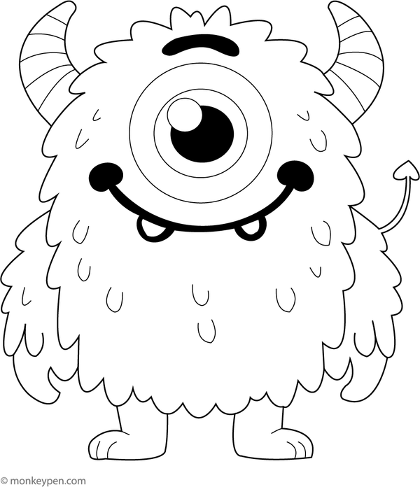 Printable Funny One Eyed Monster Colouring Page