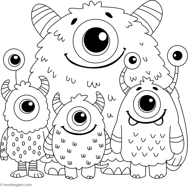 Printable Cute Monster Family Colouring Picture for Kids