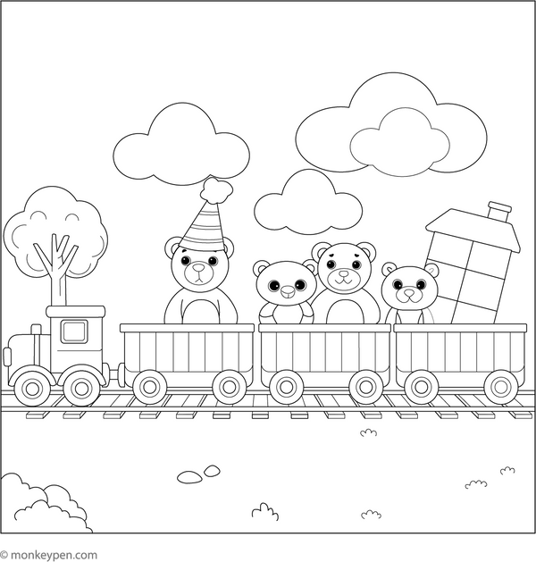 Printable Freight Train Carrying Toy Cars and Animals Colouring Picture