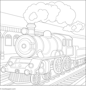 Printable Steam Train  Colouring Picture for Children