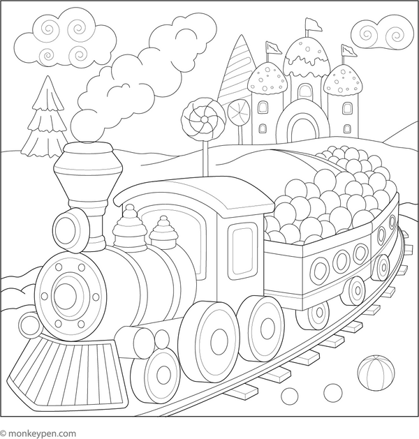 Printable Train in a Fantasy Candy Land Colouring Pictue