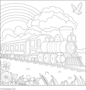 Printable  Train on Magical Track Colouring Image