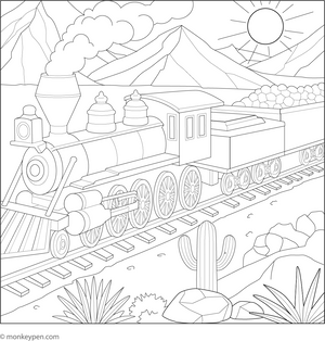 Printable   Western Train with a Coal Wagon Colouring Page