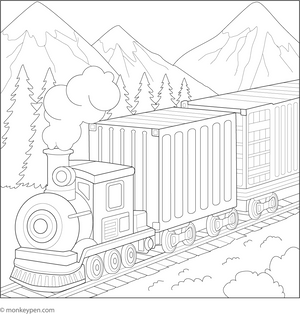 Printable Cargo Train Colouring Picture for Children