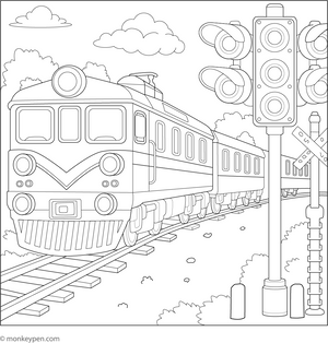 Printable Train Crossing Signal Colouring Page