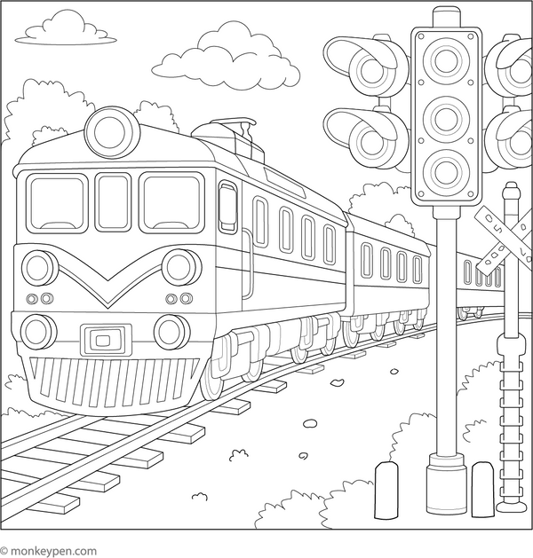 Printable Train Crossing Signal Colouring Page