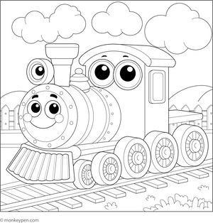 Printable Cartoon Train Colouring Image for Kids