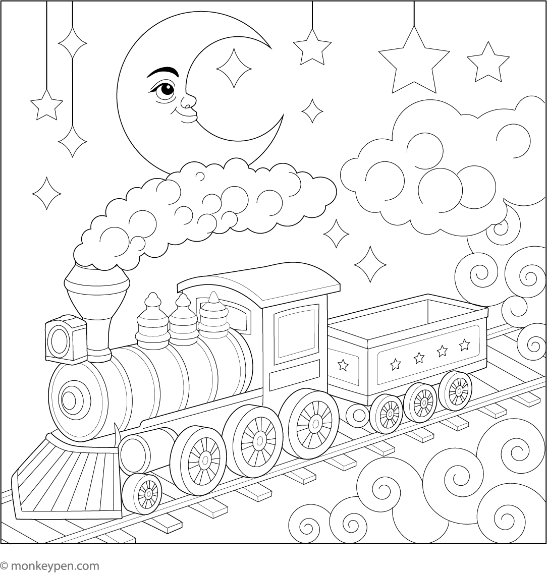 Train in the Clouds Free Coloring Page