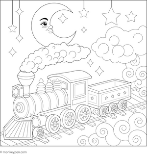 Printable Train in the Clouds Colouring Sheet for Kids