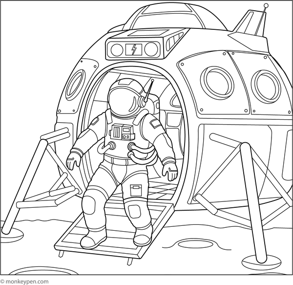 Printable Astronaut's First Step Colouring Image for kids